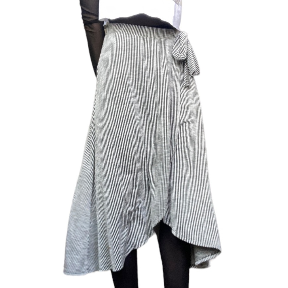 CAUTION TO THE WIND Pinstripe Midi Wrap Skirt with Tie— Size M